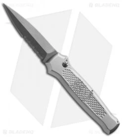 Piranha Prowler Silver Automatic Knife (3.2" Stonewash Serr)