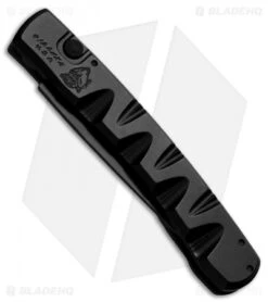 Piranha Virus Automatic Knife Black (3.25" Black) -Adventure Knife Shop piranha virus black tactical serrated side front