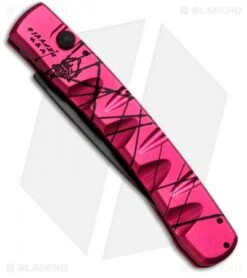 Piranha Virus Automatic Knife Pink Tactical (3.25" Black) -Adventure Knife Shop piranha virus pink tactical side 3