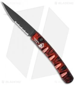 Piranha Virus Automatic Knife Red Marble Tactical (3.25" Black Serr)