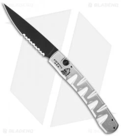 Piranha Virus Automatic Knife Silver Tactical (3.25" Black Serr)